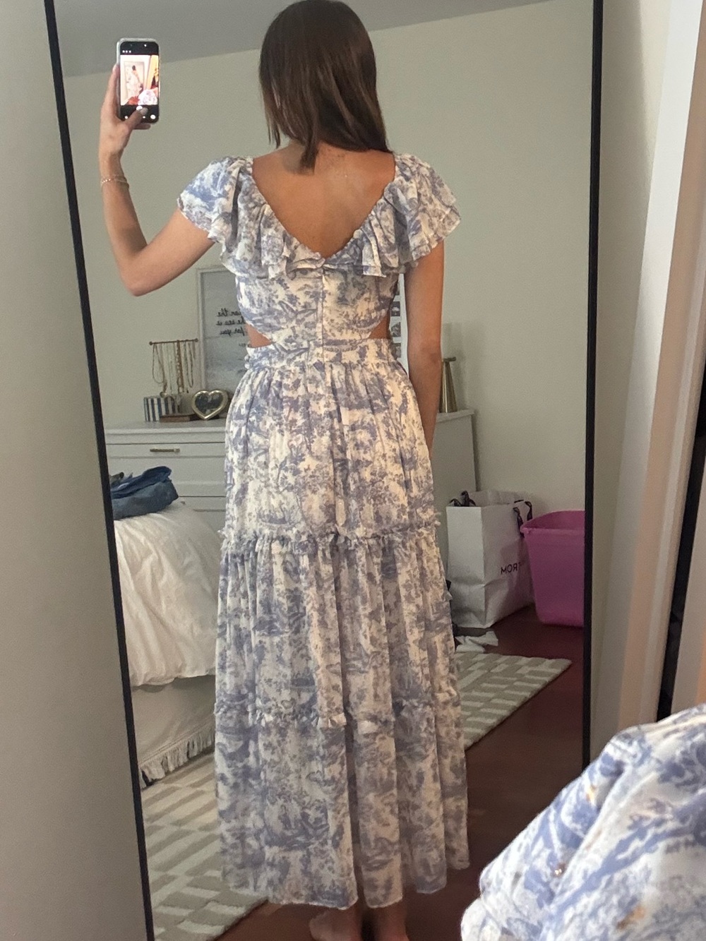 Blue Toile Ruffle Maxi Dress - Picture 2 of 3